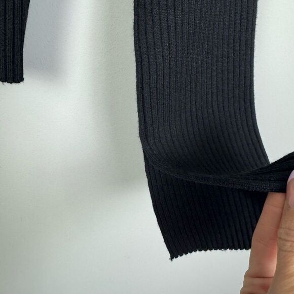 EESOME | NEW Sweetheart Ribbed Knit Black Long Sleeve Top Women’s Size Large - Picture 8 of 11